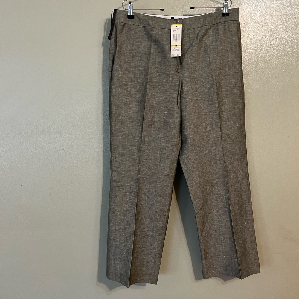 Jones New York Collection Linen Bland Womens Green Straight Dress Pants 14NWT